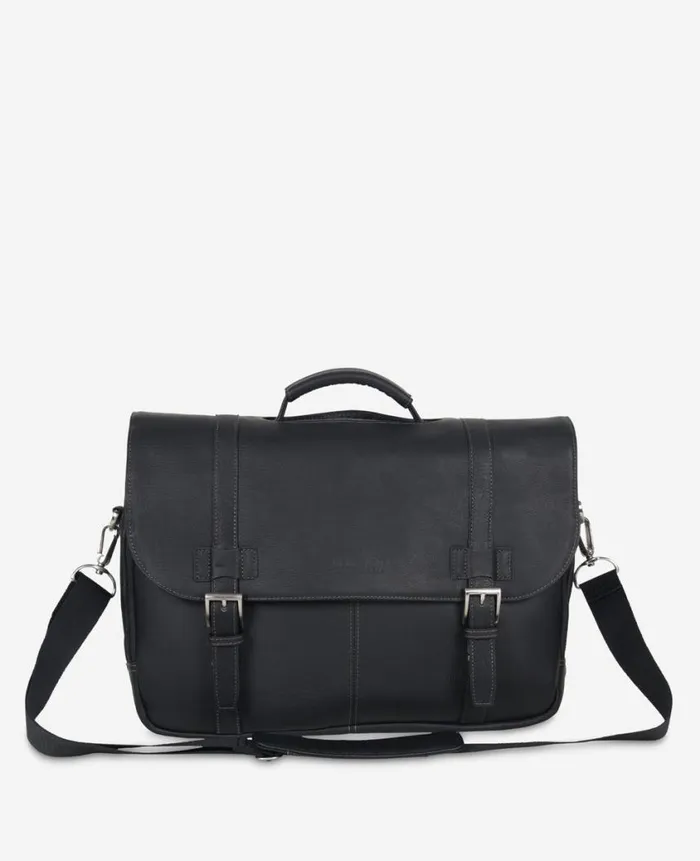 Kenneth Cole Bags and Belts Men Leather 156Inch Double Compartment Flapover Computer Bag Black