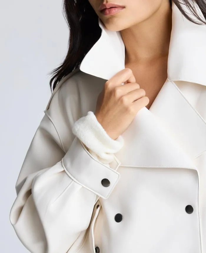 Kenneth Cole Blazers and Jackets Women Faux Leather Snap Front Short Trench Beige Kenneth Cole Blazers and Jackets Women Faux Leather Snap Front Short Trench Beige
