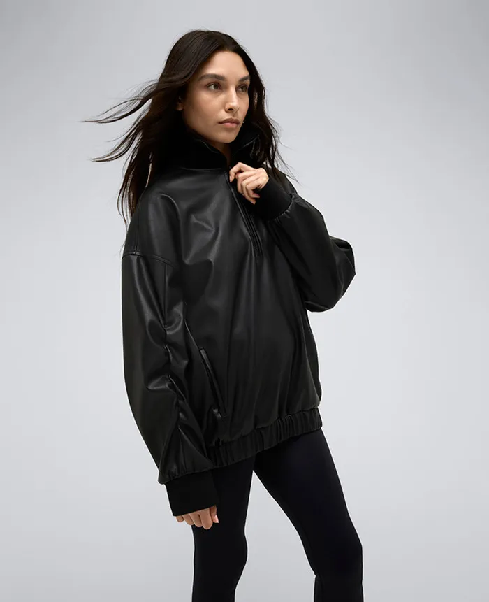 Kenneth Cole Blazers and Jackets Women Vegan Leather Half Zip Pullover Black Kenneth Cole Blazers and Jackets Women Vegan Leather Half Zip Pullover Black