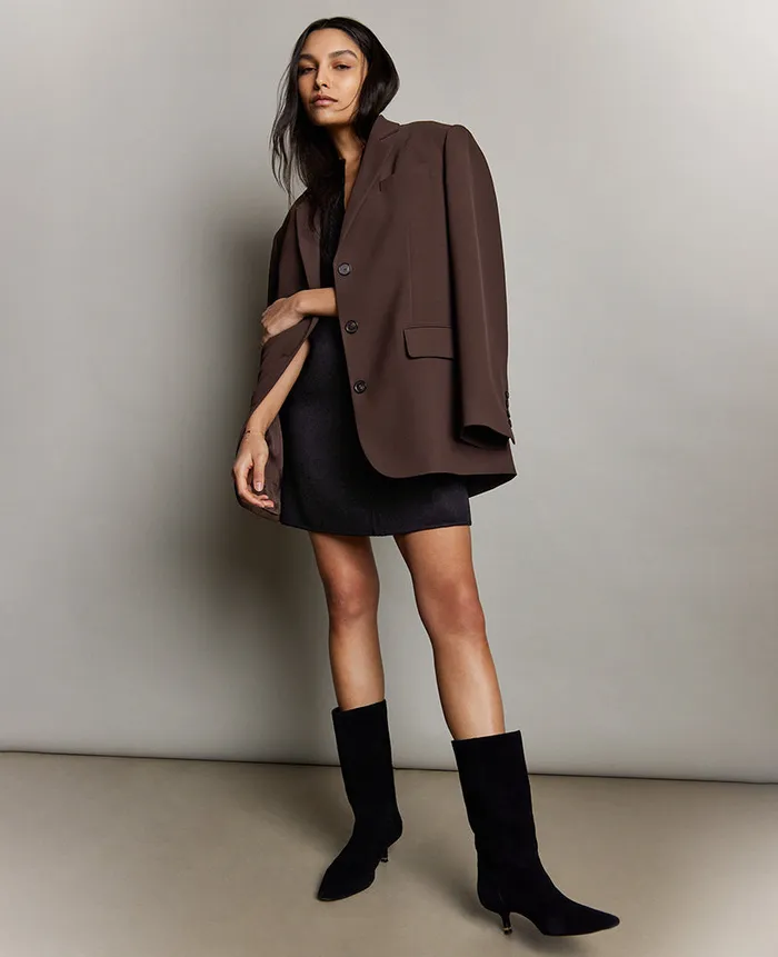 Kenneth Cole Blazers and Jackets Women Vision Twill Three Button Boyfriend Blazer Brown