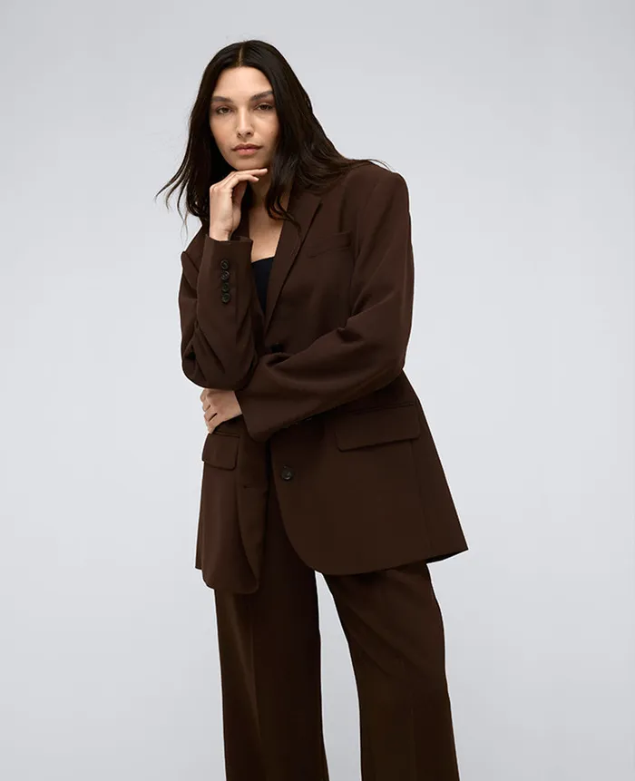 Kenneth Cole Blazers and Jackets Women Vision Twill Three Button Boyfriend Blazer Brown