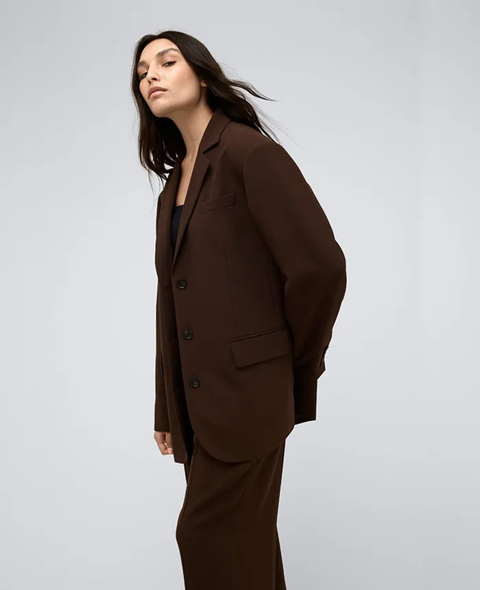 Kenneth Cole Blazers and Jackets Women Vision Twill Three Button Boyfriend Blazer Brown
