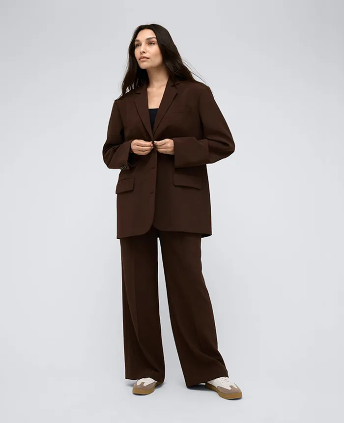 Kenneth Cole Blazers and Jackets Women Vision Twill Three Button Boyfriend Blazer Brown