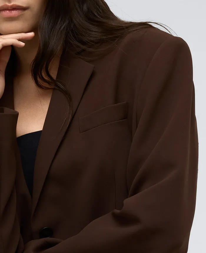 Kenneth Cole Blazers and Jackets Women Vision Twill Three Button Boyfriend Blazer Brown