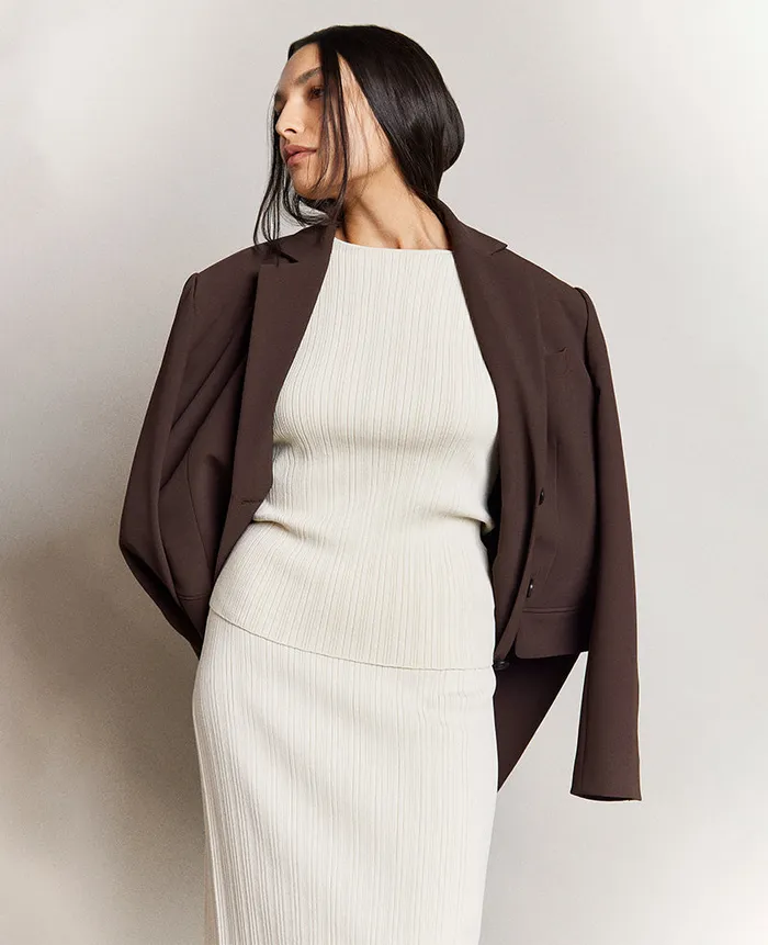 Kenneth Cole Blazers and Jackets Women Vision Twill Three Button Boyfriend Blazer Brown
