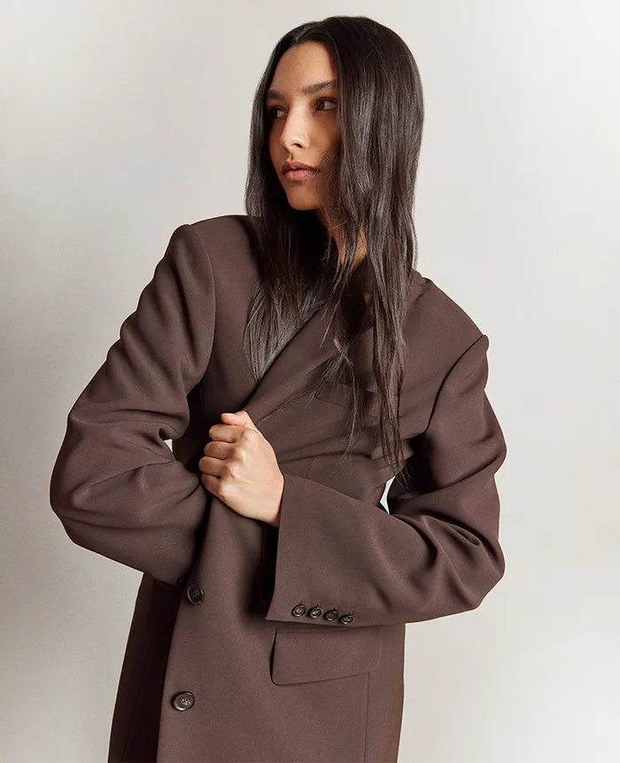 Kenneth Cole Blazers and Jackets Women Vision Twill Three Button Boyfriend Blazer Brown