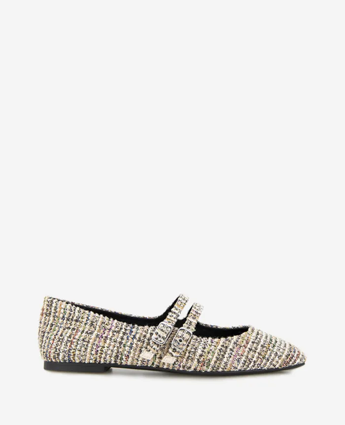 Kenneth Cole Flats and Loafers Women Jasmine Tweed Mary Jane Flat Black