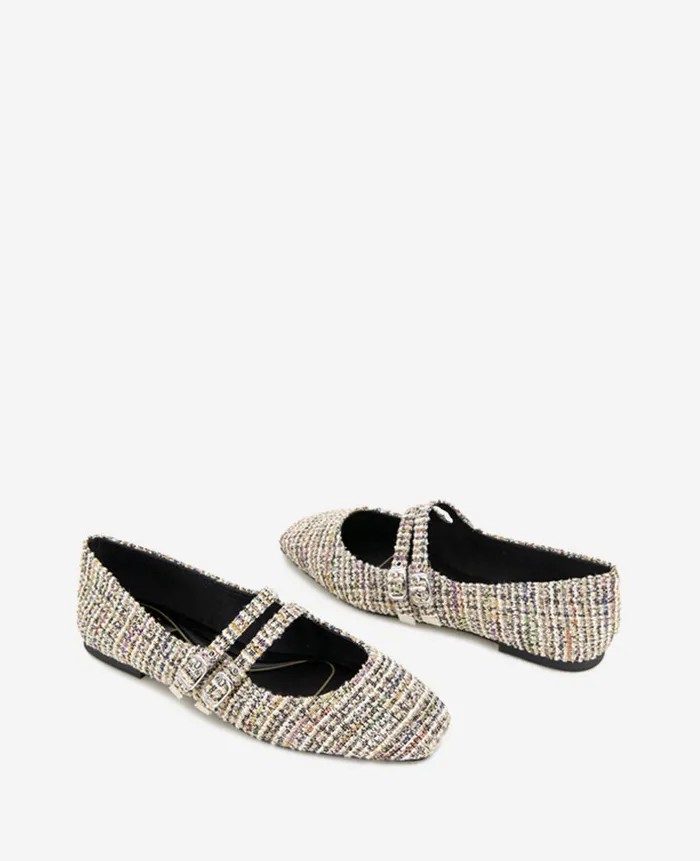 Kenneth Cole Flats and Loafers Women Jasmine Tweed Mary Jane Flat Black