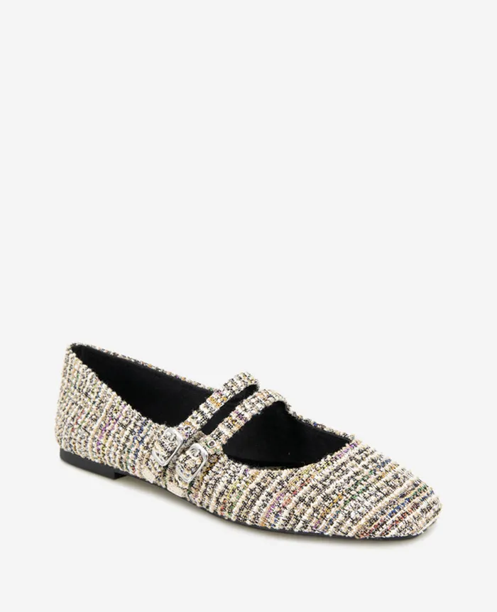 Kenneth Cole Flats and Loafers Women Jasmine Tweed Mary Jane Flat Black