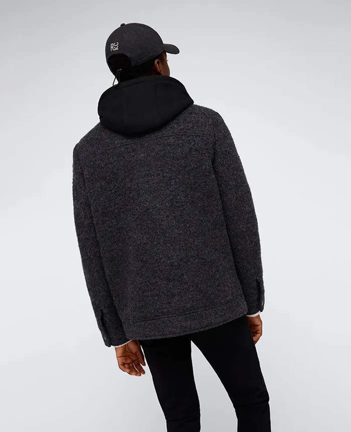 Kenneth Cole Jackets and Outerwear Men Boucle Wool Jacket With Attached Jersey Hood Grey Kenneth Cole Jackets and Outerwear Men Boucle Wool Jacket With Attached Jersey Hood Grey