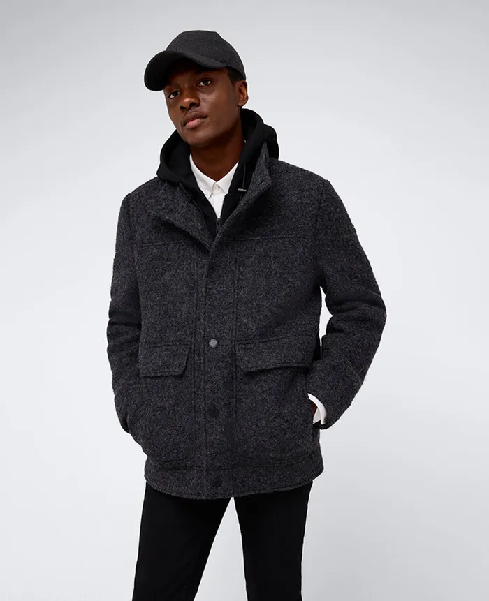 Kenneth Cole Jackets and Outerwear Men Boucle Wool Jacket With Attached Jersey Hood Grey Kenneth Cole Jackets and Outerwear Men Boucle Wool Jacket With Attached Jersey Hood Grey