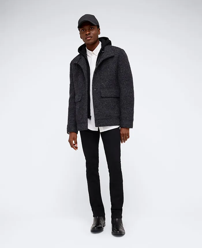 Kenneth Cole Jackets and Outerwear Men Boucle Wool Jacket With Attached Jersey Hood Grey Kenneth Cole Jackets and Outerwear Men Boucle Wool Jacket With Attached Jersey Hood Grey