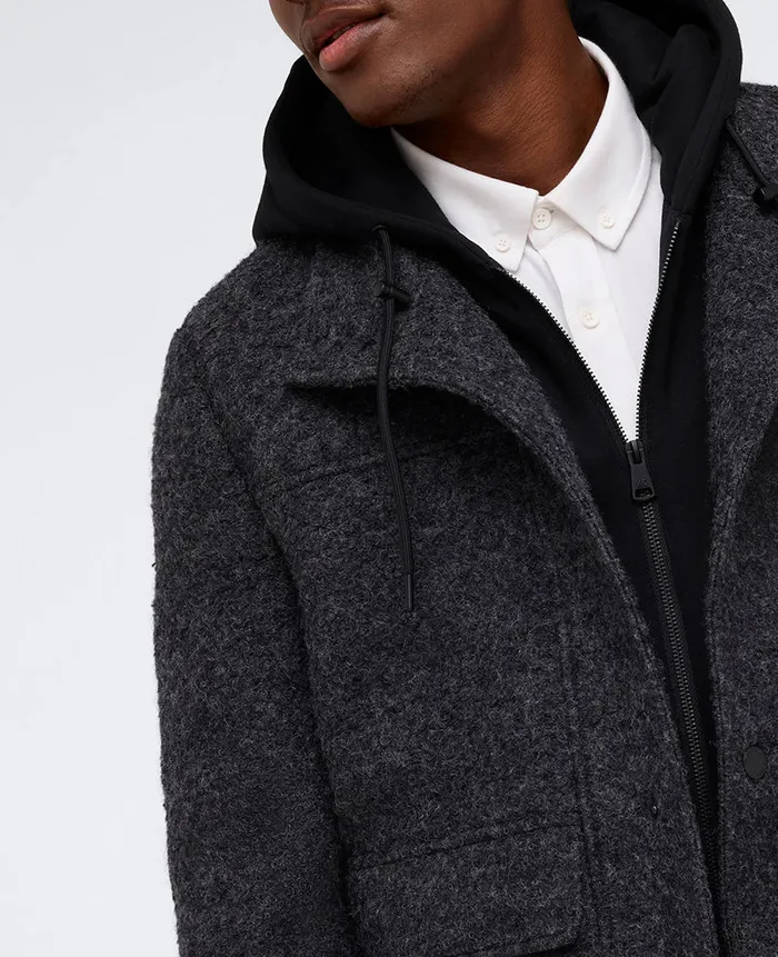 Kenneth Cole Jackets and Outerwear Men Boucle Wool Jacket With Attached Jersey Hood Grey Kenneth Cole Jackets and Outerwear Men Boucle Wool Jacket With Attached Jersey Hood Grey