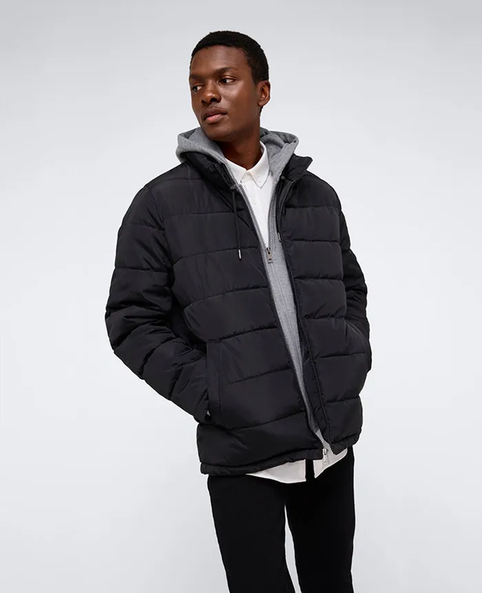 Kenneth Cole Jackets and Outerwear Men Puffer With Attached Jersey Hood Black