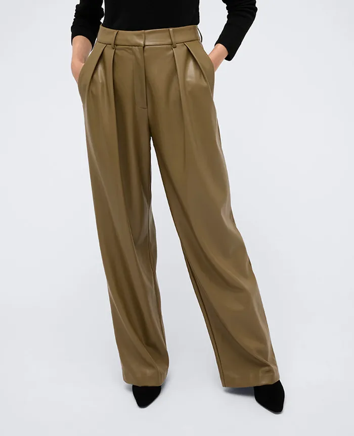 Kenneth Cole Matching Sets Women Faux Leather High Rise Wide Leg Trouser Brown Kenneth Cole Matching Sets Women Faux Leather High Rise Wide Leg Trouser Brown