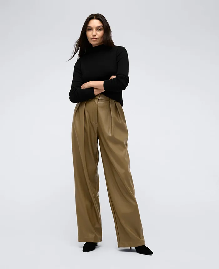 Kenneth Cole Matching Sets Women Faux Leather High Rise Wide Leg Trouser Brown Kenneth Cole Matching Sets Women Faux Leather High Rise Wide Leg Trouser Brown