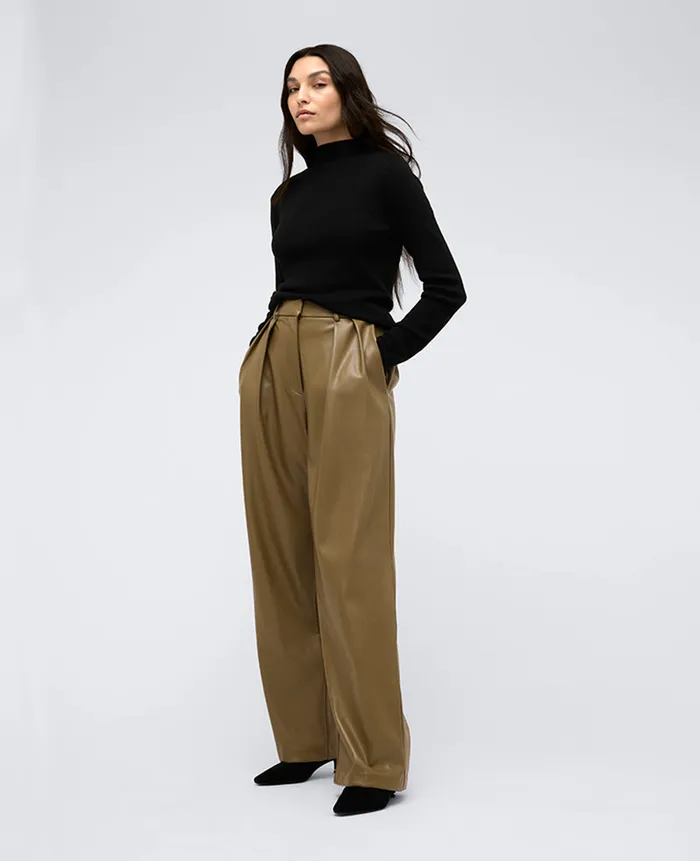 Kenneth Cole Matching Sets Women Faux Leather High Rise Wide Leg Trouser Brown Kenneth Cole Matching Sets Women Faux Leather High Rise Wide Leg Trouser Brown