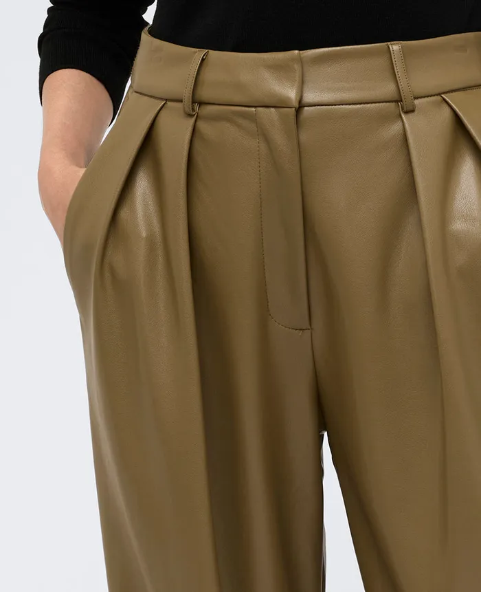 Kenneth Cole Matching Sets Women Faux Leather High Rise Wide Leg Trouser Brown Kenneth Cole Matching Sets Women Faux Leather High Rise Wide Leg Trouser Brown