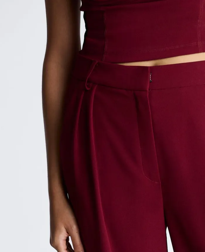 Kenneth Cole Matching Sets Women High Rise Fly Front Double Pleat Wide Leg Pant Red