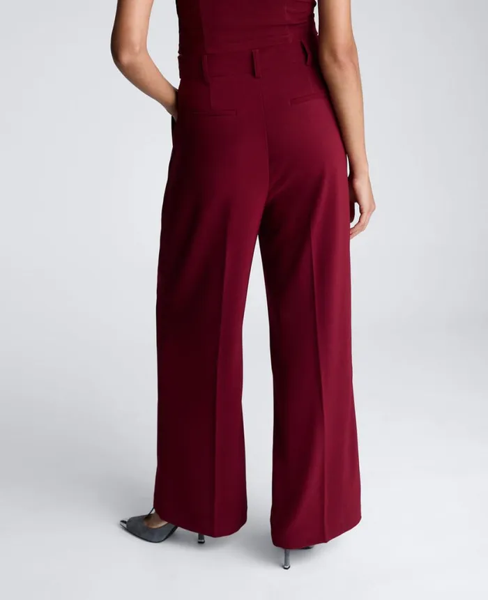Kenneth Cole Matching Sets Women High Rise Fly Front Double Pleat Wide Leg Pant Red