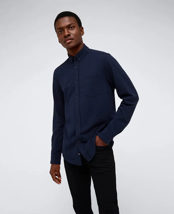 Kenneth Cole Shirts Men Long Sleeve Button Down Stretch Shirt With Pocket Blue