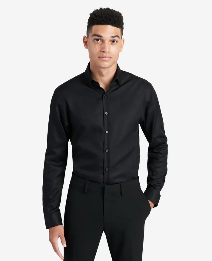 Kenneth Cole Shirts Men SlimFit ButtonDown Stretch Dress Shirt With TEK FIT Black