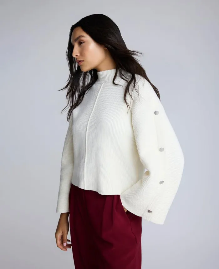Kenneth Cole Sweaters Women Mock Neck Pullover Sweater With Placket Sleeve White Kenneth Cole Sweaters Women Mock Neck Pullover Sweater With Placket Sleeve White