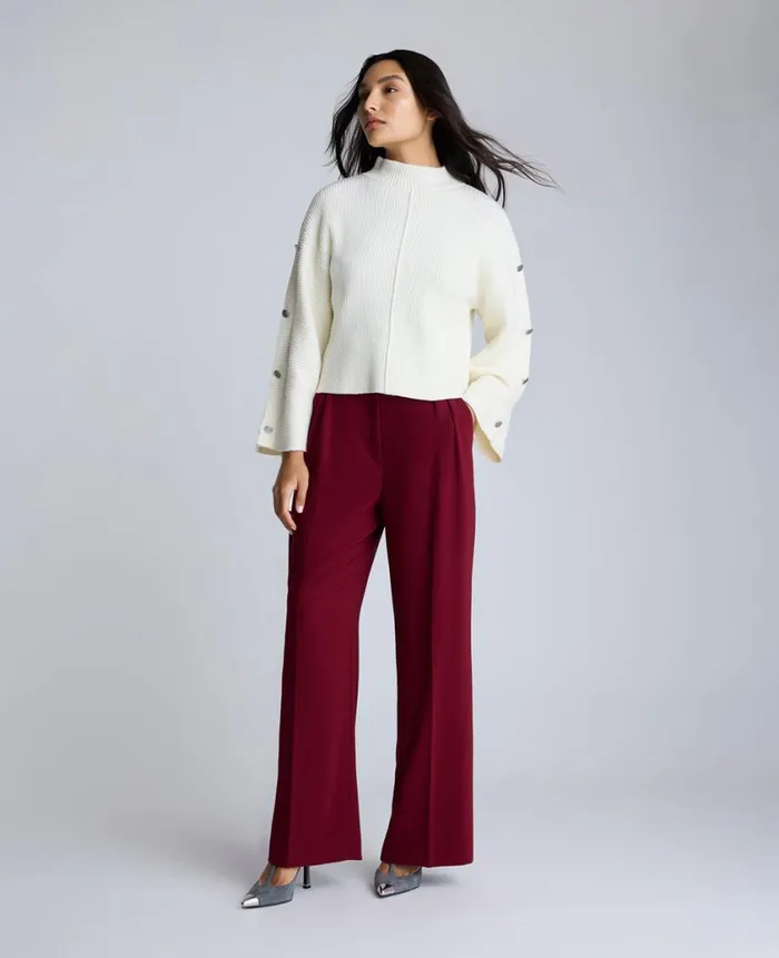 Kenneth Cole Sweaters Women Mock Neck Pullover Sweater With Placket Sleeve White Kenneth Cole Sweaters Women Mock Neck Pullover Sweater With Placket Sleeve White