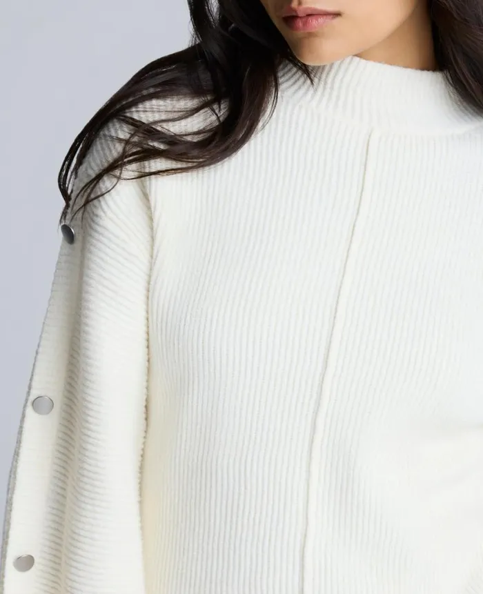Kenneth Cole Sweaters Women Mock Neck Pullover Sweater With Placket Sleeve White Kenneth Cole Sweaters Women Mock Neck Pullover Sweater With Placket Sleeve White