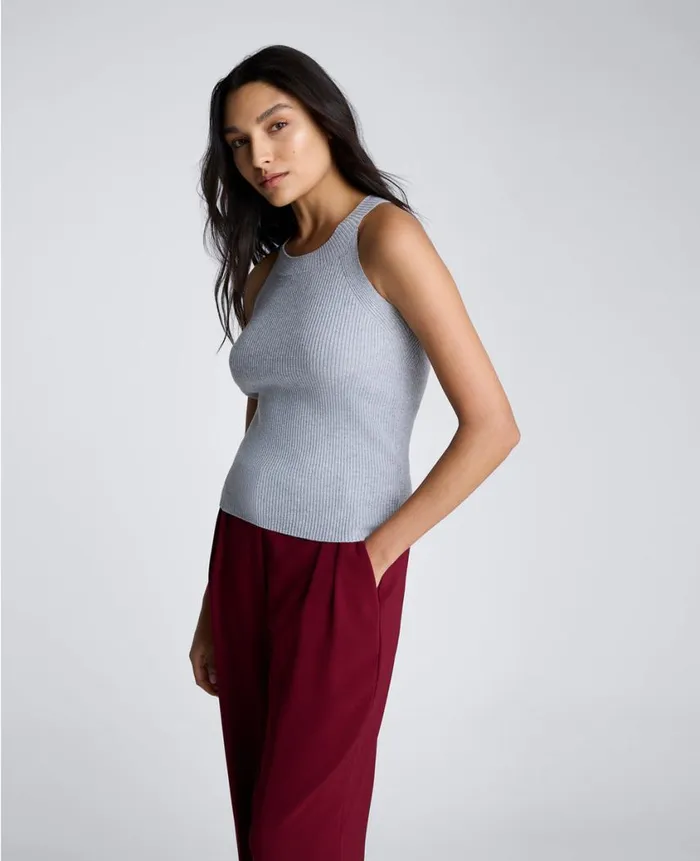 Kenneth Cole Sweaters Women Ribbed Metallic Halter Sweater Grey