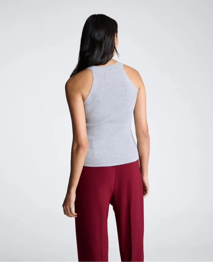 Kenneth Cole Sweaters Women Ribbed Metallic Halter Sweater Grey