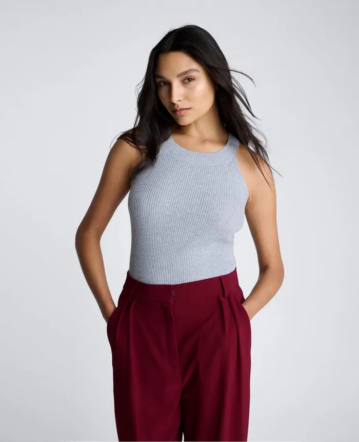 Kenneth Cole Sweaters Women Ribbed Metallic Halter Sweater Grey