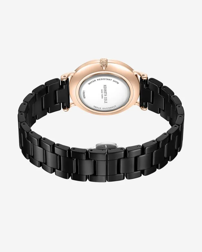 Kenneth Cole Womens Women Kenneth Cole Patterned Pearl Bracelet Watch Black