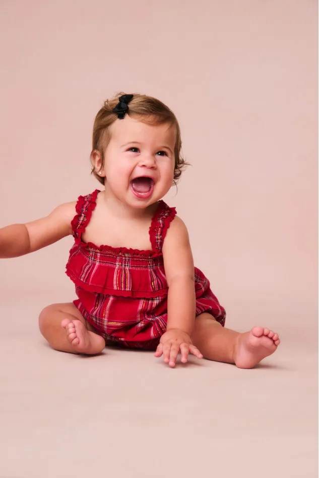 Kids Baby LoveShackFancy Baby Nadiana Tartan Pinafore Cheery Red