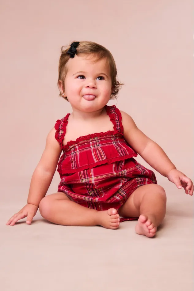 Kids Baby LoveShackFancy Baby Nadiana Tartan Pinafore Cheery Red