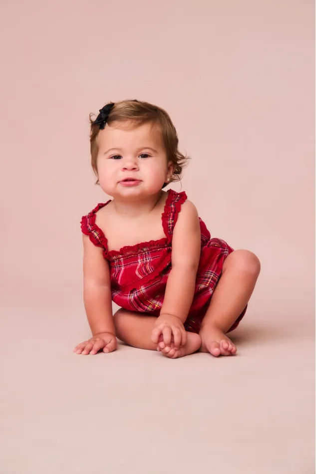 Kids Baby LoveShackFancy Baby Nadiana Tartan Pinafore Cheery Red