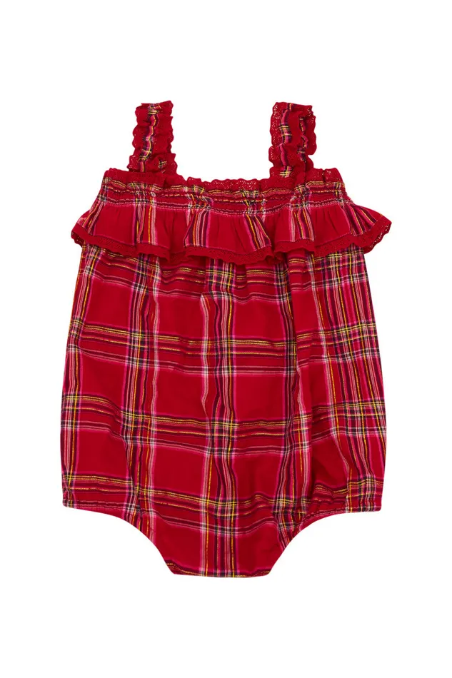 Kids Baby LoveShackFancy Baby Nadiana Tartan Pinafore Cheery Red