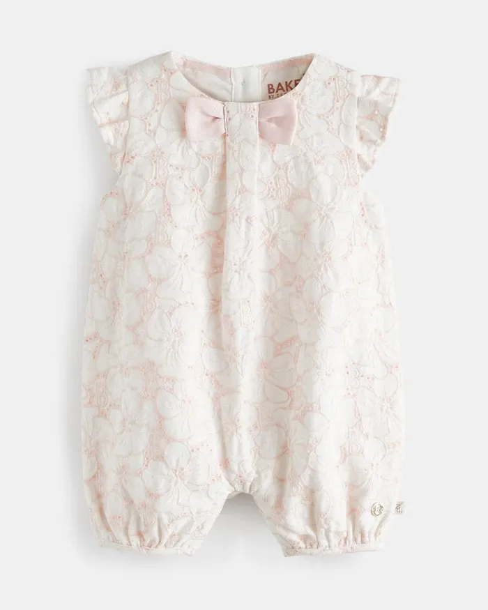 Kids JIESSY 8211 Floral Broderie Cotton Romper Pink Ted Baker Playsuits and Sets