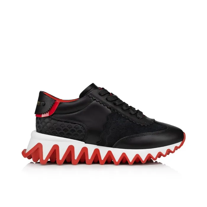 Kids Mini Shark Sneakers 8211 Calf Leather Suede And Patent Calf Leather 8211 Black Christian Louboutin Sneakers