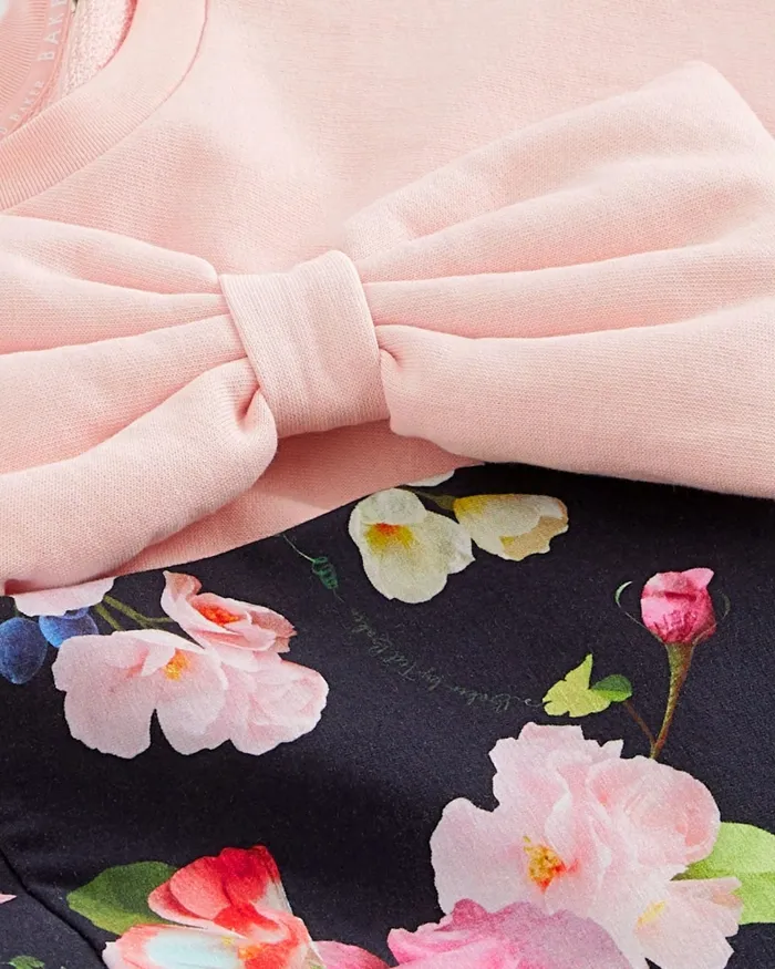 Kids PIENNA 8211 Oversized Bow Sweatshirt And Leggings Set Pink Ted Baker Playsuits and Sets