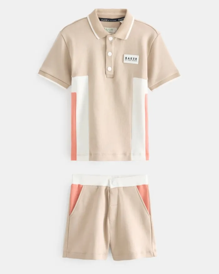 Kids SILVIU 8211 Colour Block Polo Shirt And Shorts Set Stone Ted Baker Tops