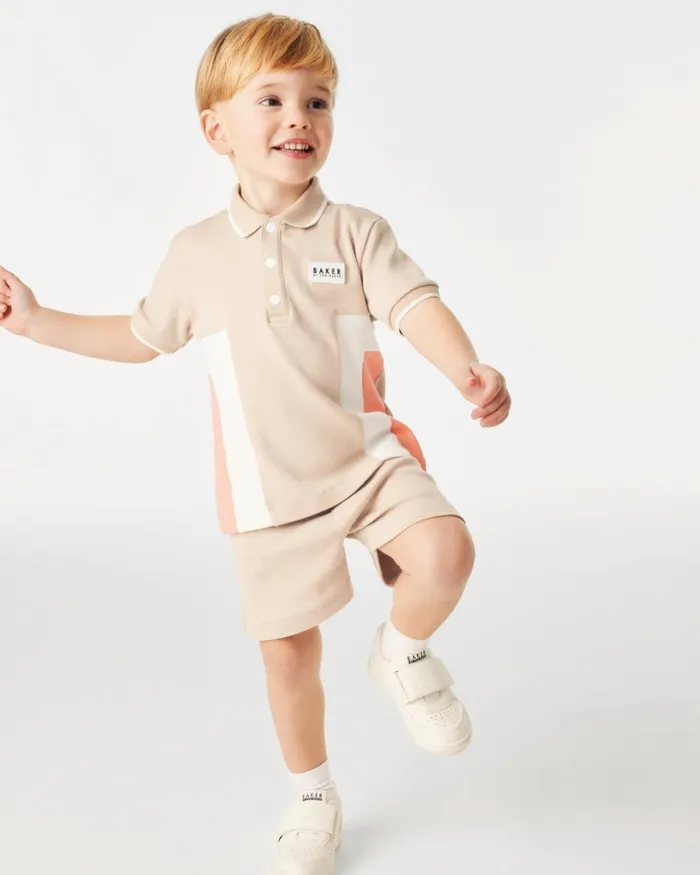 Kids SILVIU 8211 Colour Block Polo Shirt And Shorts Set Stone Ted Baker Tops