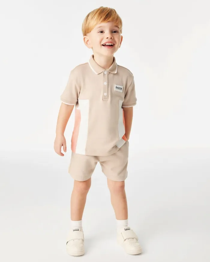 Kids SILVIU 8211 Colour Block Polo Shirt And Shorts Set Stone Ted Baker Tops