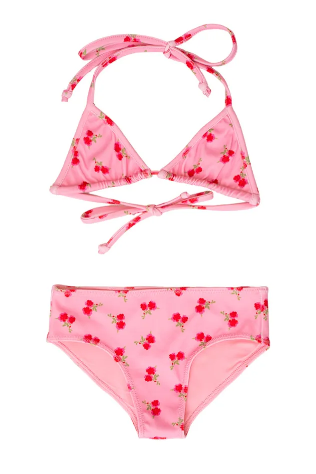 KidsWomen Girls Swim LoveShackFancy Girls Printed Finnie Bikini Swim Set Cherry Pink