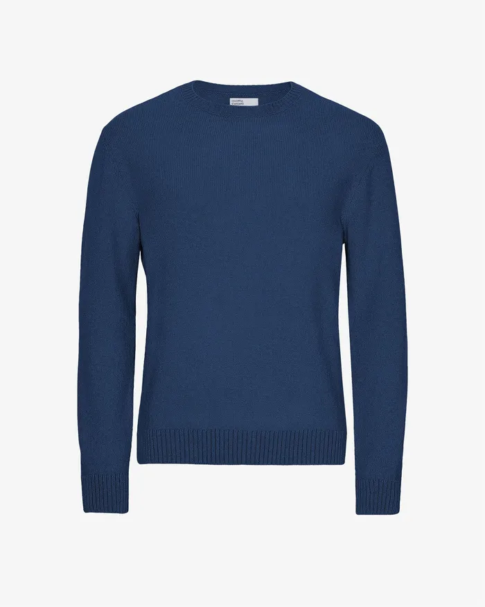 Knit Sweaters Men Colorfulstandard Classic Merino Wool Crew 8211 Marine Blue