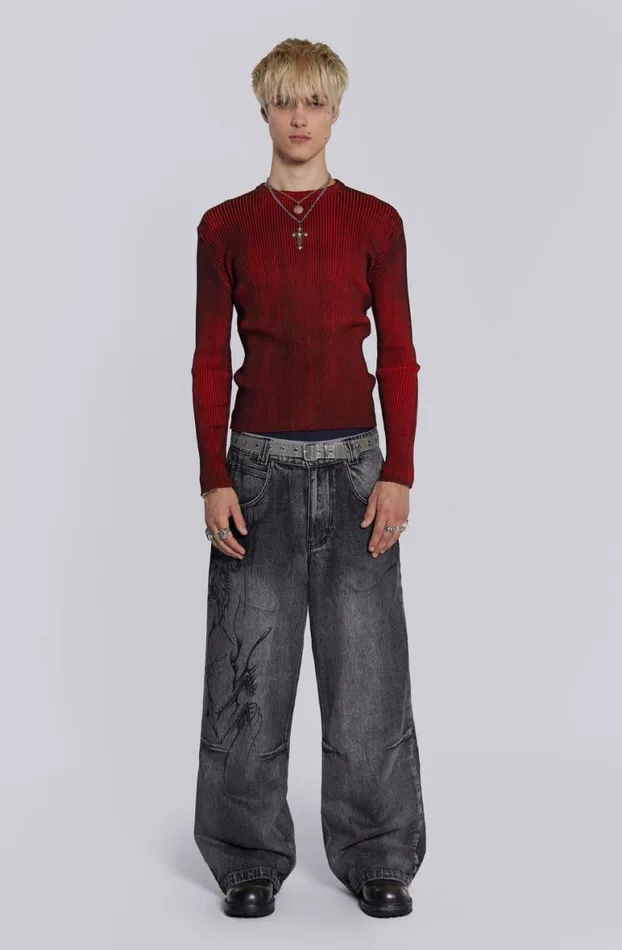 Knitwear Men Jaded London Red Scrape Knit