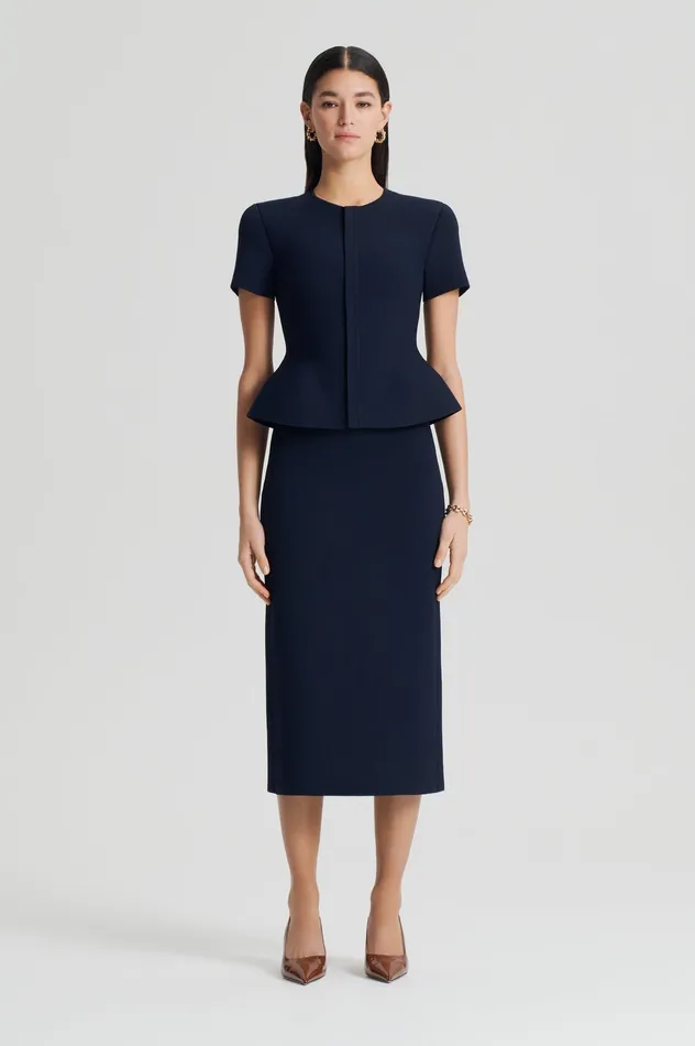 Knitwear Women CREPE KNIT PENCIL SKIRT MIDI NAVY Scanlan Theodore