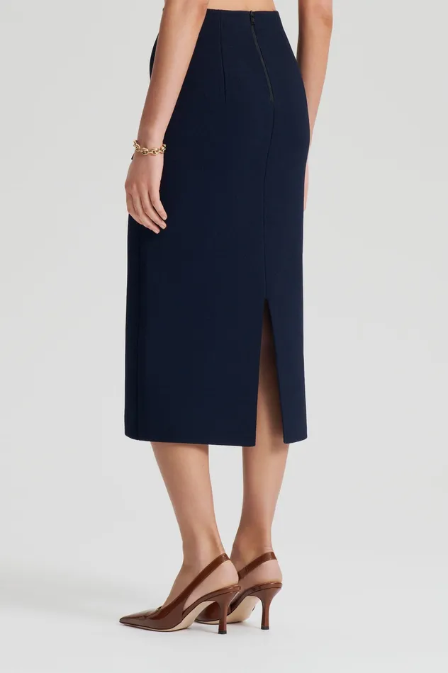 Knitwear Women CREPE KNIT PENCIL SKIRT MIDI NAVY Scanlan Theodore