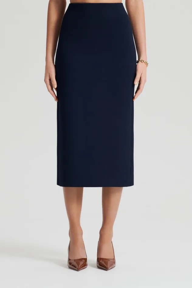 Knitwear Women CREPE KNIT PENCIL SKIRT MIDI NAVY Scanlan Theodore