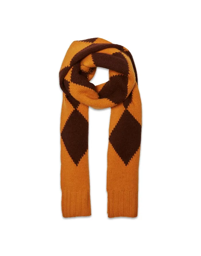 La Doublej Argyle Scarf Yellow Brown In Wool Women Foulards and Scarves